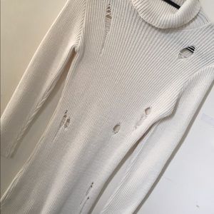 Yeezy inspired cream ripped knit dress